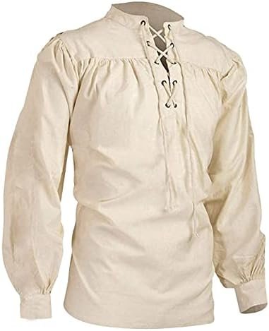 Men Tops Fashion Color Shirt Men Bandage Long Sleeve Shirt Gothic Man Casual Blouse Band Size