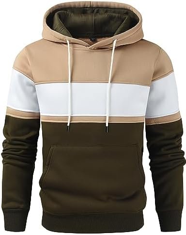 Men's Novelty Color Block Pullover Hoodie Casual Long Sleeve Hooded Sweatshirt